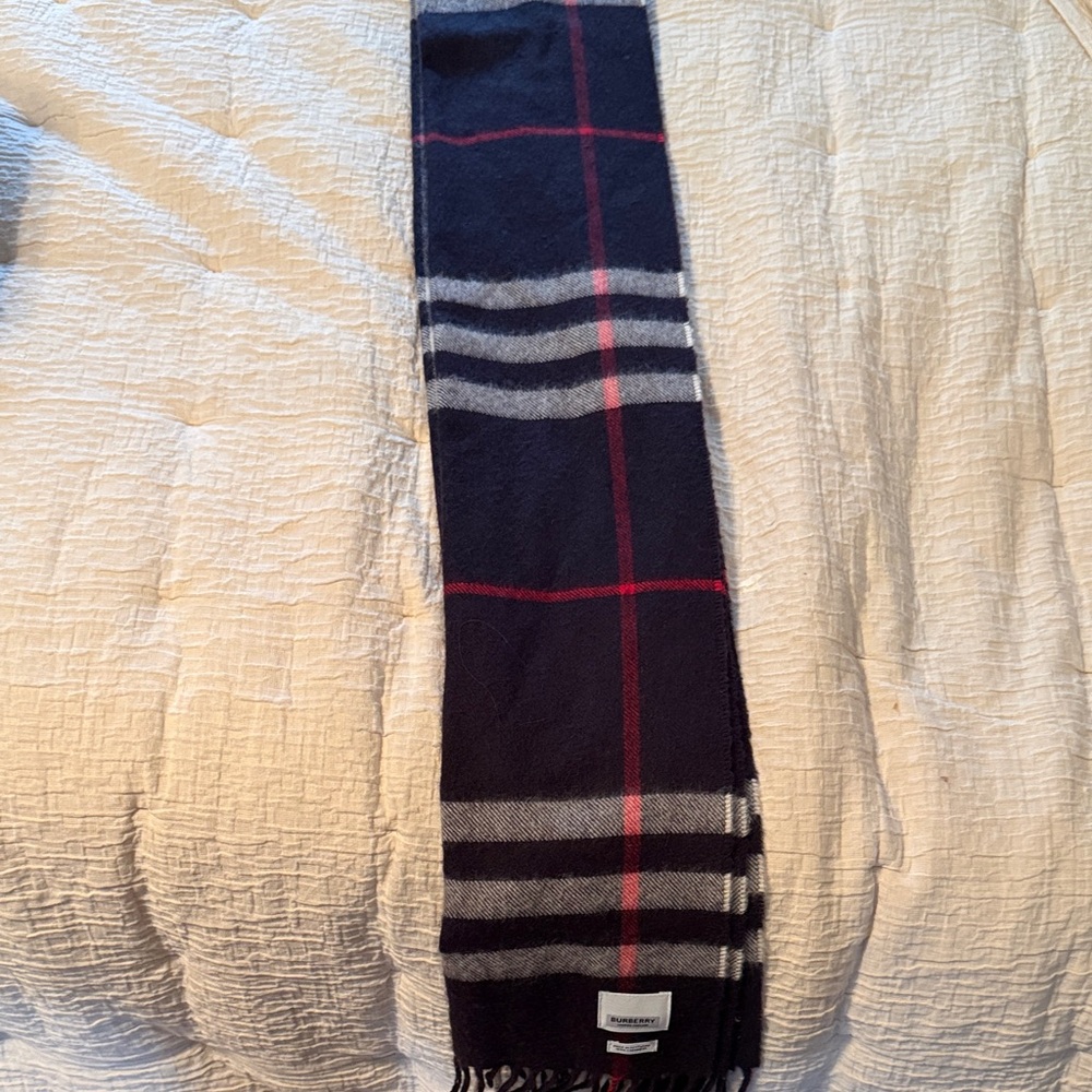 Burberry Navy Scarf with Red & Gray Windowpane Plaid